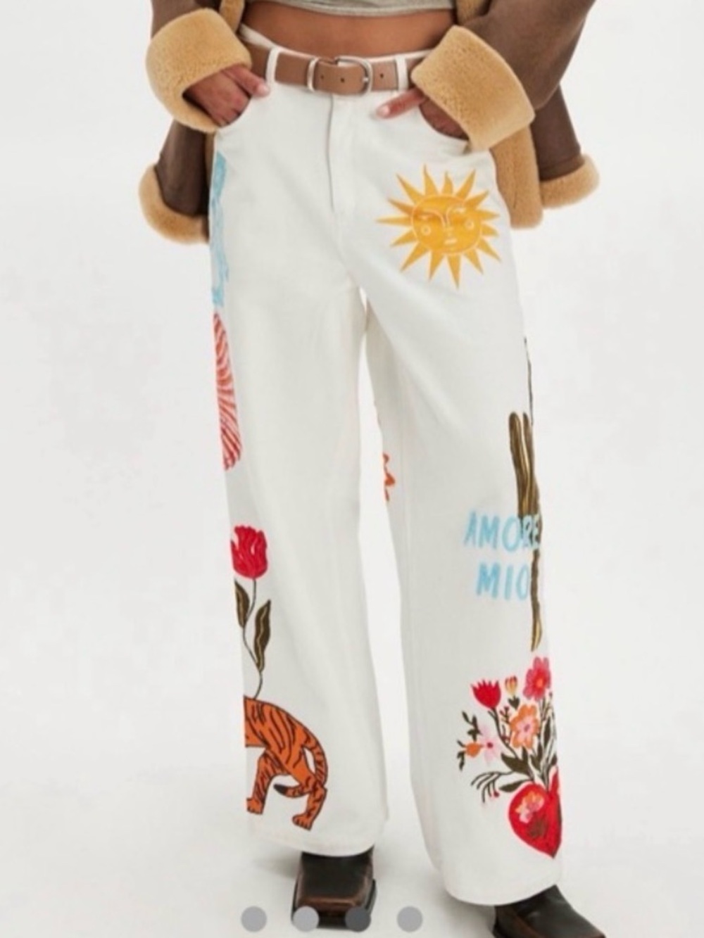 FREE PEOPLE - DENIM & BONE Desert Sun Embroidered White Denim. RARE Collectible.